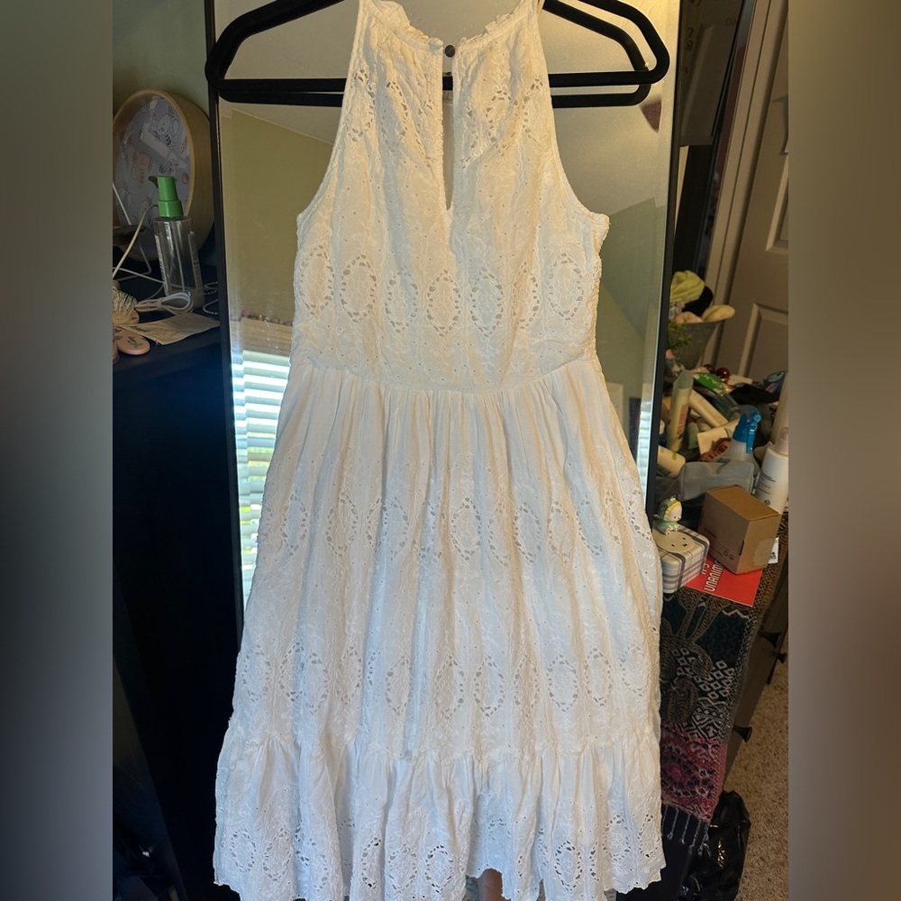 Anthropologie Maeve Tiered Eyelet White Midi Dress - Picture 10 of 11